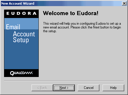 This is only displayed if you've never set up an e-mail account in Eudora before