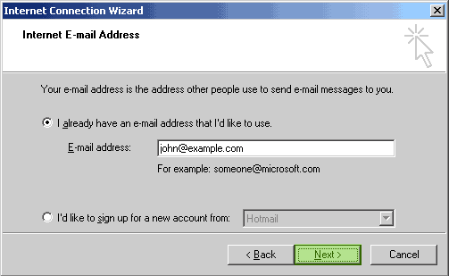 Entering the E-mail address