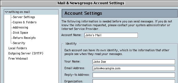 Main Settings Window