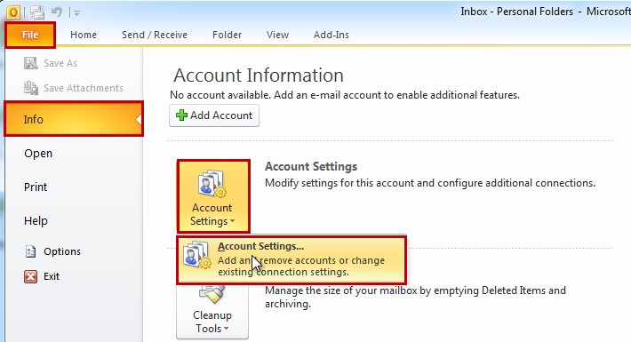 Outlook 2010 Email Setup